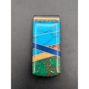 Southwest Multi-Stone Channel Inlay Money Clip Turquoise Lapis Malachite